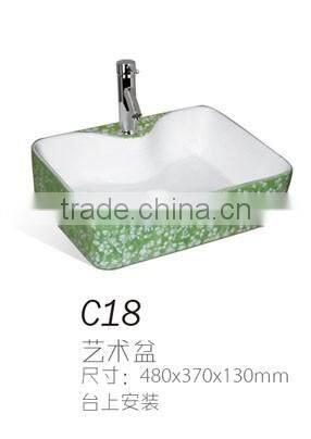 C18 Bathroom single hole basin, rectangular basin, ceramic green counter top basin