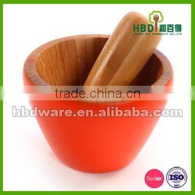 High quality Kitchen bamboo wood Mortar and Pestle set FDA