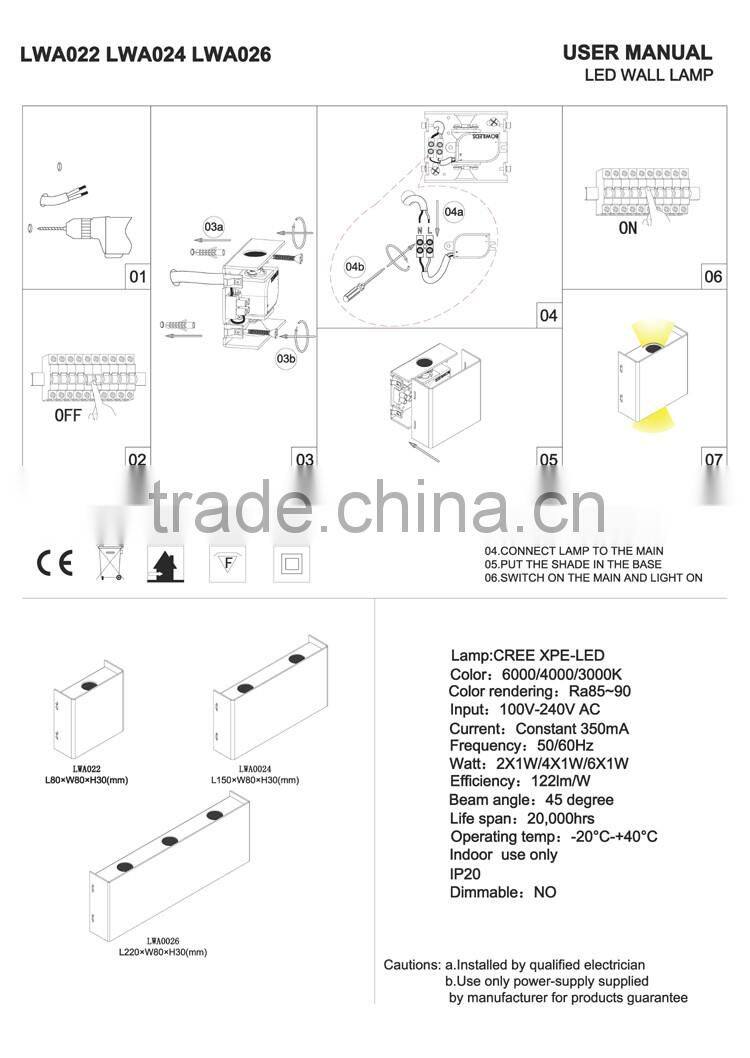 IP20 indoor home decorative up and down led wall light