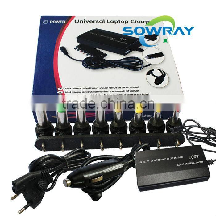 Universal adapter 100W car charger for pc laptop supply eight plug for laptop power factory