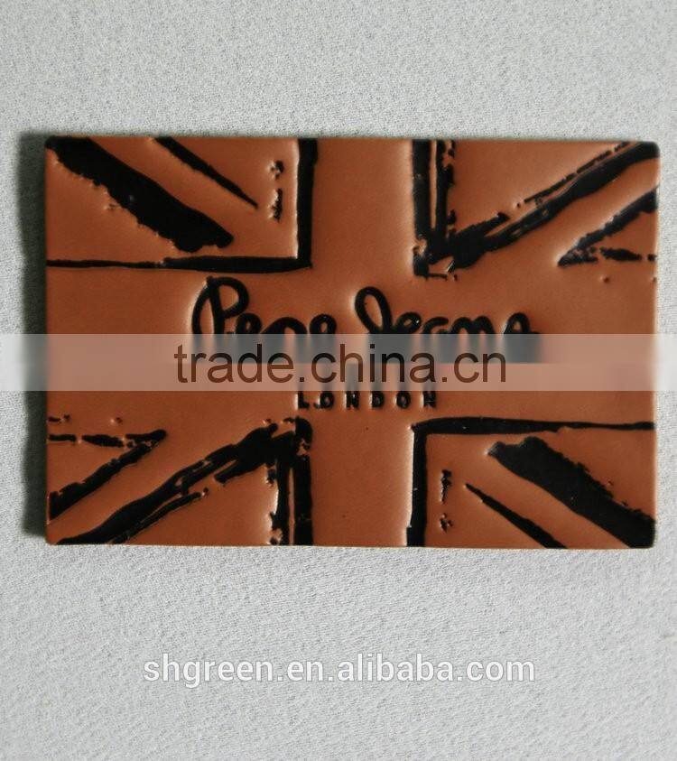 Unique design sewing on leather patch for pants