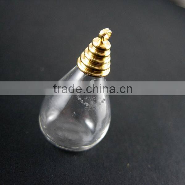 18x24mm clear galss water drop shape bottle vial pendant charm wish pendant with brass gold metal loop 1850042