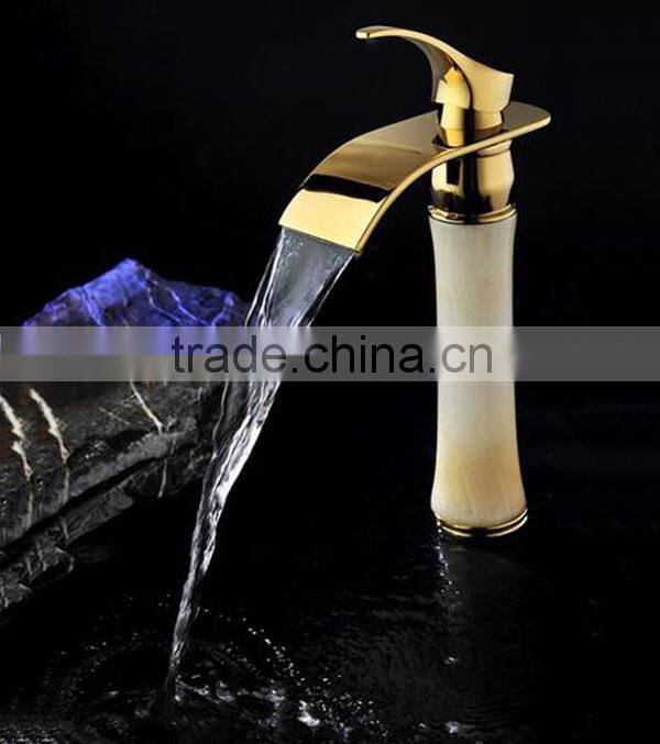 golden water mixer for bathroom, white marble Waterfall Bathroom Basin Mixer/faucet