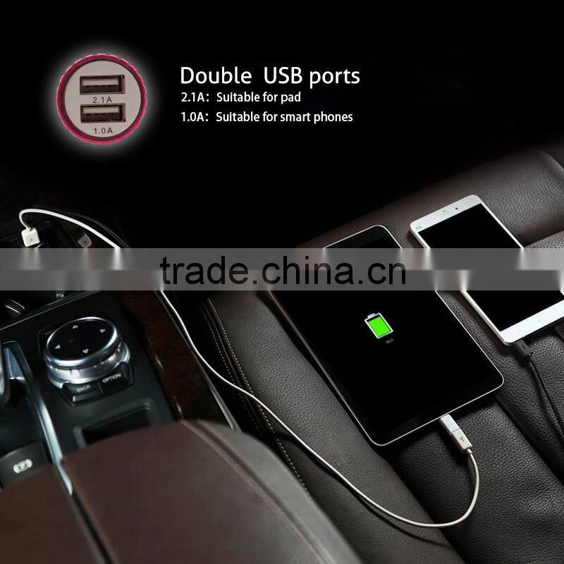 promotional gifts customized logo alloy fast charge cheap dual usb car charger with LED indicated light