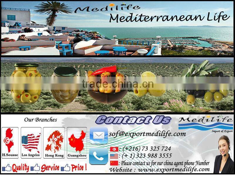 100% Tunisian Table Olives, Green Olives with Cayenne Peppers, Whole Green Olives with Peppers 370 ml Glass Jar