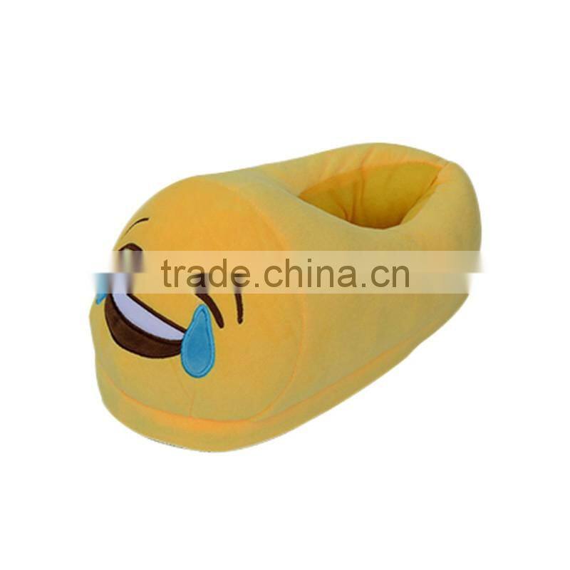 Indoor Embroiderey Plush Cotton Fabric Sunglasses Emoji Slipper