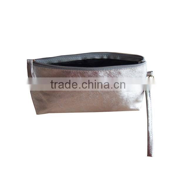 Custom silver cosmetic bag pu