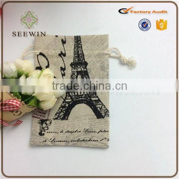 2017 hot sell rose flower linen bag wedding gift linen bag
