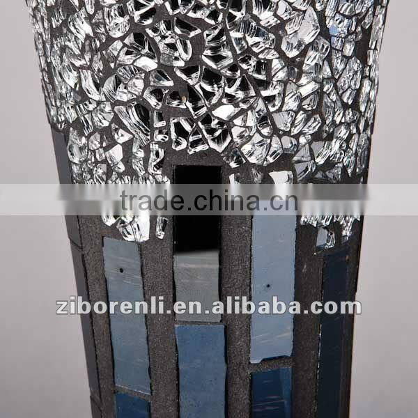 Modern Home Accessory Silver Grey Crackle Mosaic Antique Tall Trumpet Glass Vases