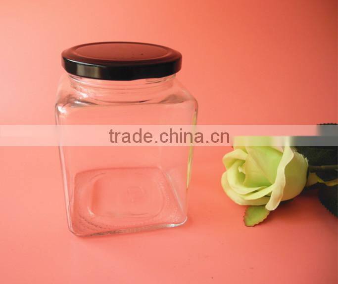 buttom price smooth square chili sauce glass jar with black lid