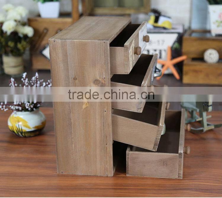 Zakka grocery retro wooden four drawer desktop storage box