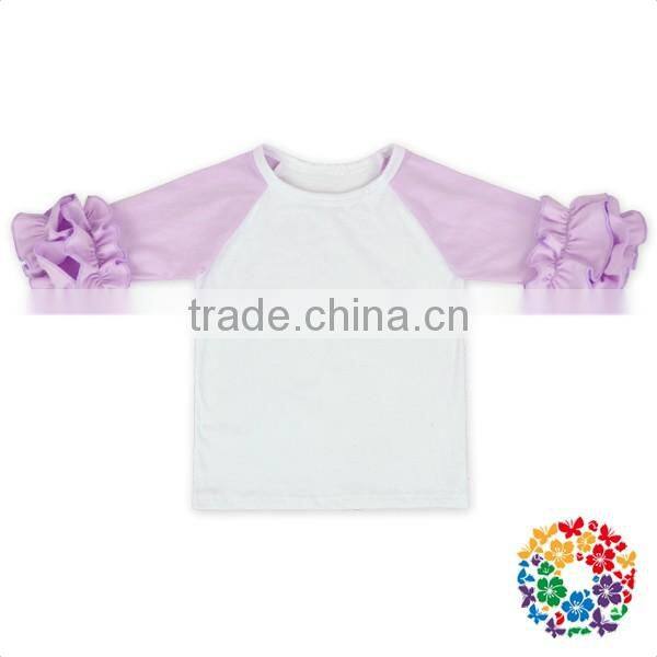 Pink White Knit Cotton 3/4 sleeves Ruffle Raglan Shirts