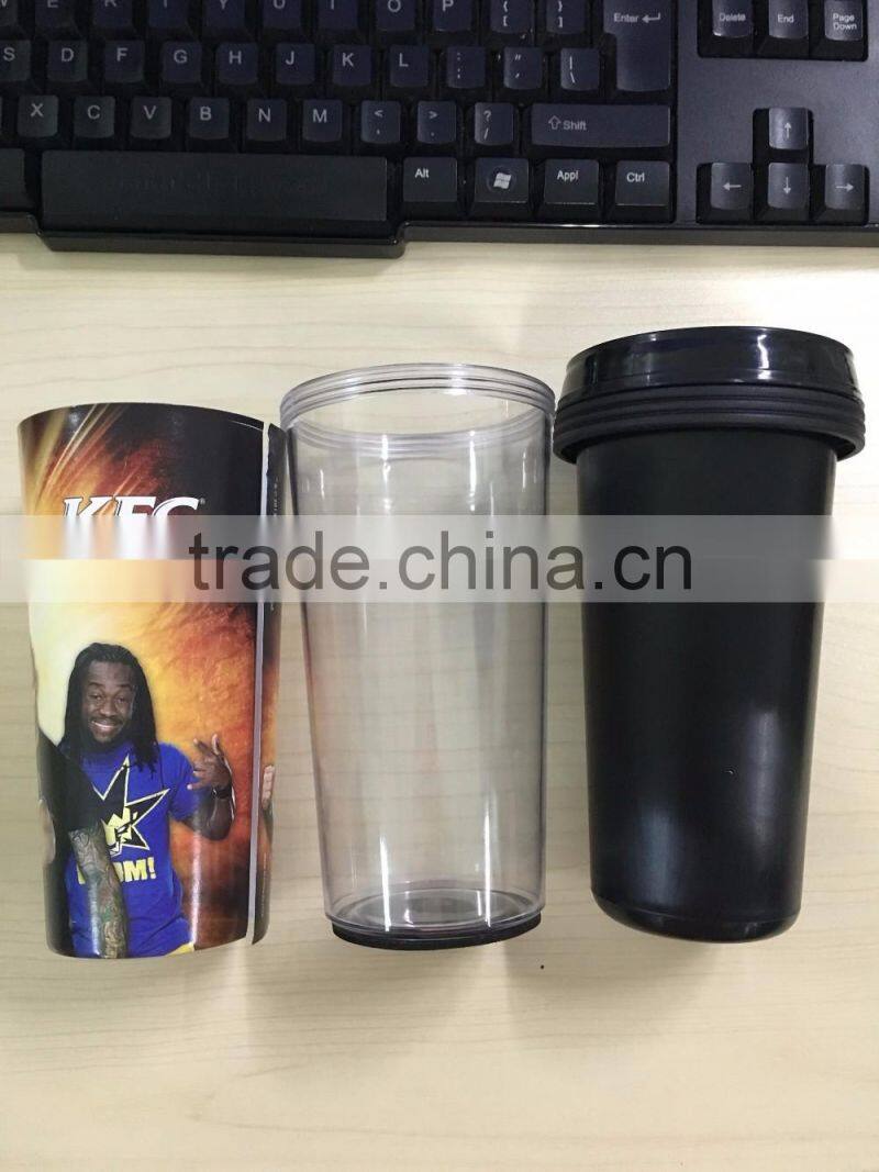 16 OZ Plastic Double Wall Travel Mug Tumbler With Photo Insert