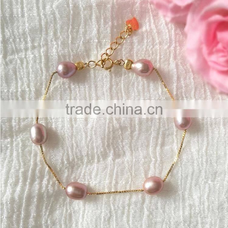8-9 mm purple rice shape freshwater pearl bracelet