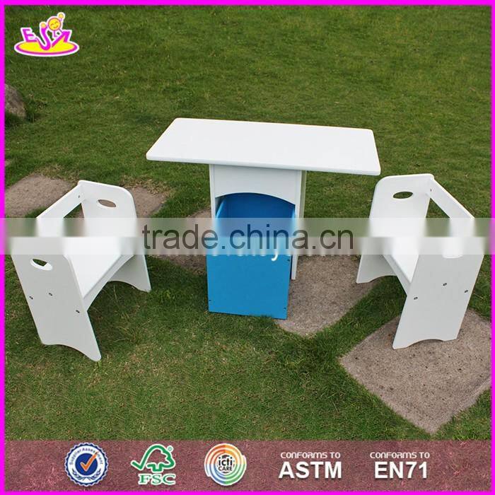2017 new design home / school / kindergarten white wooden toddler activity table with storage box W08G193