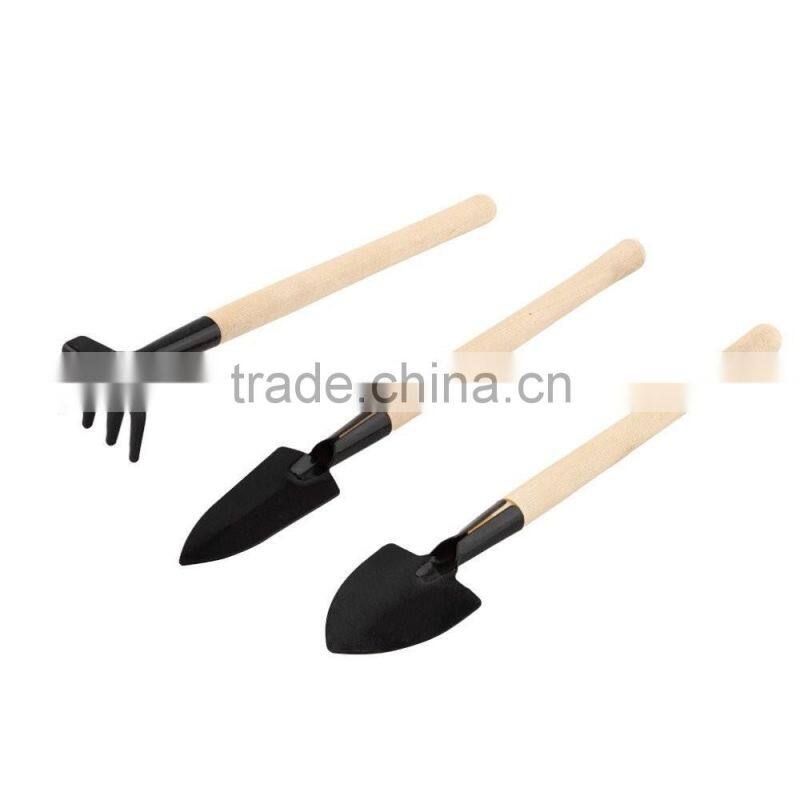 3pcs Mini Garden Gardening Plant Tools Set with Wooden Handle Shovel Rake Spade