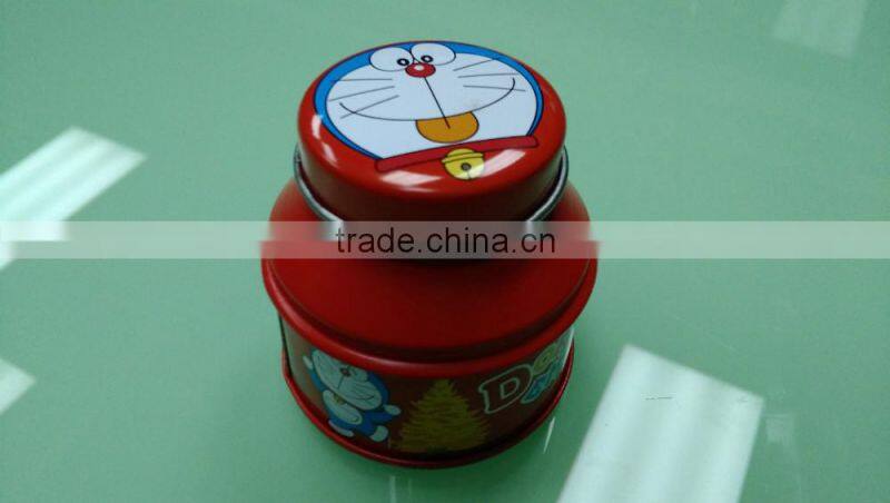 Hot sale candy tin can,cute Doraemon tin cans for kids