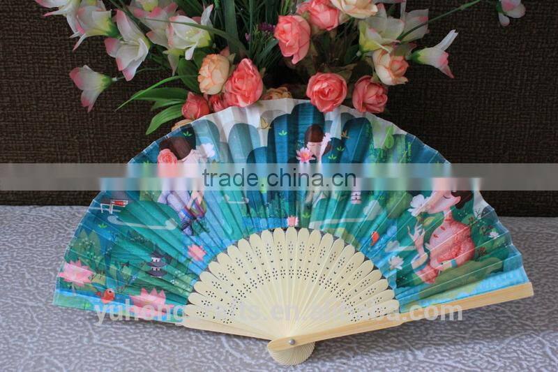 2015 New Design Promotional Bamboo Cloth Fan