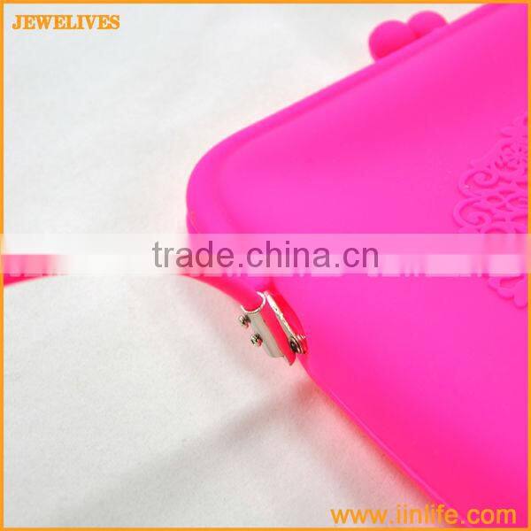 Sky Blue Embossment Lace Fashion Function Silicon coin bag Pouch Wallet Cellphone Mobile Silicon Cosmetic Bag Purse