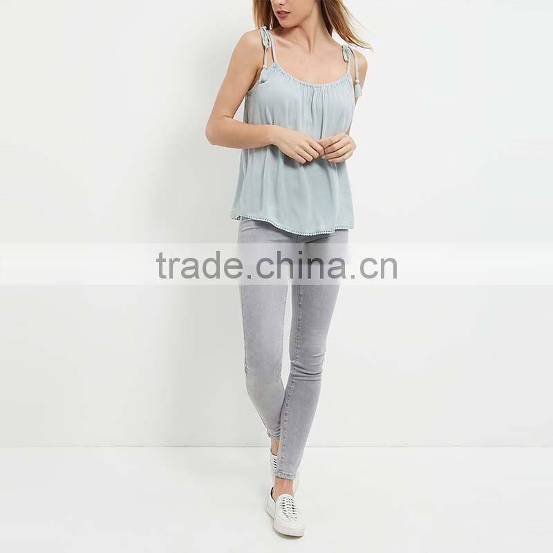 New Fashion Women Casual Tops Mint Green Tie Strap Tank Tops HSB9306