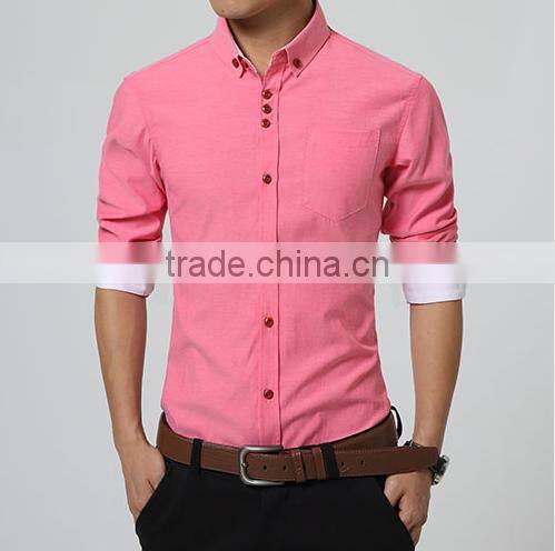 2016 New Fashion Men Shirt Long Sleeve Slim Fit Solid Color High Quality Dress Shirts