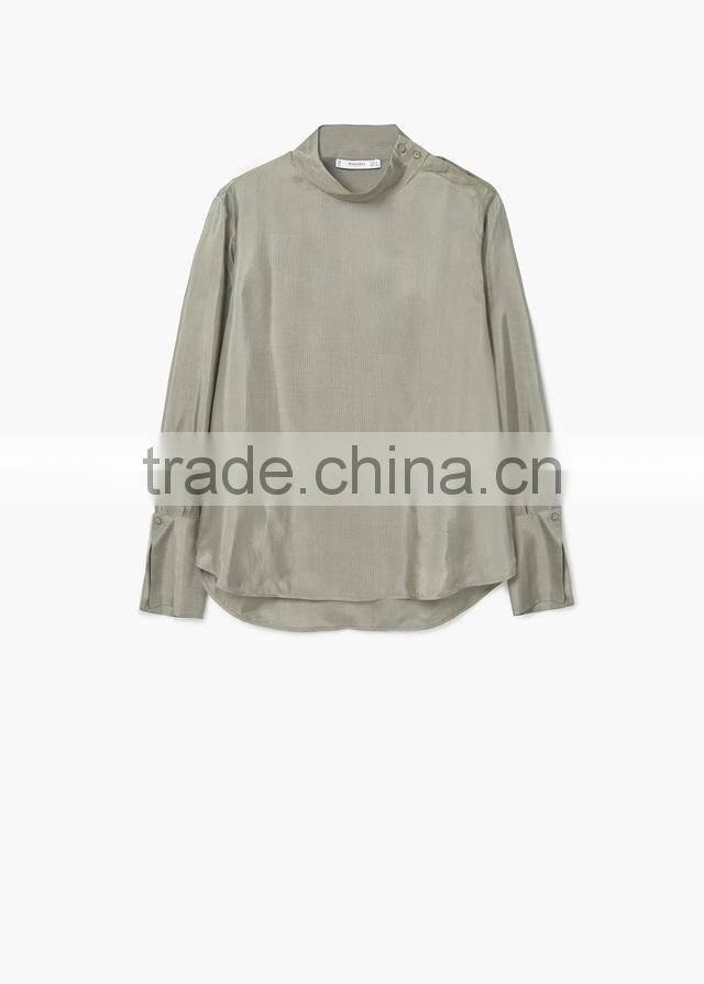 Autumn Women's Shirts Blouses 2017 100% viscose Rounded Neck Long Sleeve blouses