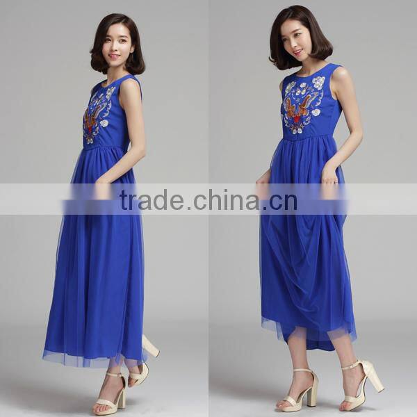 new fashioned embroidery long ladies dress 2014