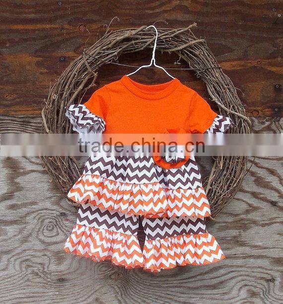 wholesale kids girl knit ruffle shirt and pants for baby girl sets