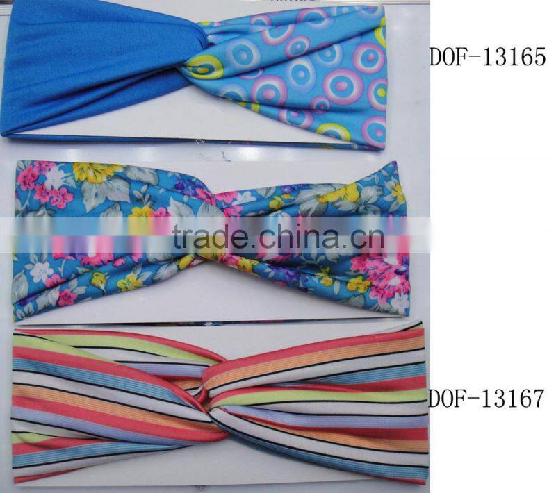 Fashion lady the new latest cotton print floral stripe jersey headband