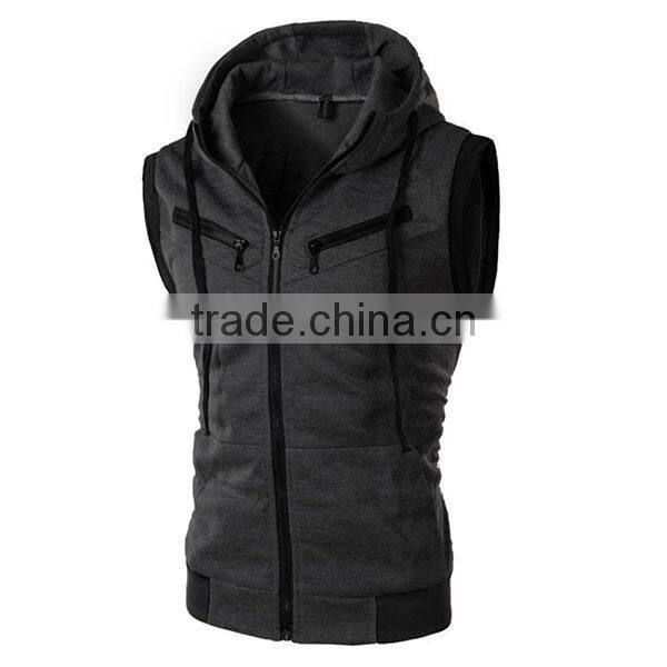 Men Male Hooded Vest Sleeveless Casual Good Selling Waistcoats Burgundy Light Gray Dark Gray