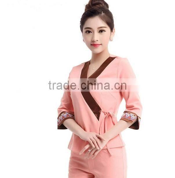 Latest worker design spa/beauty working uniform unique design uniform wholesale