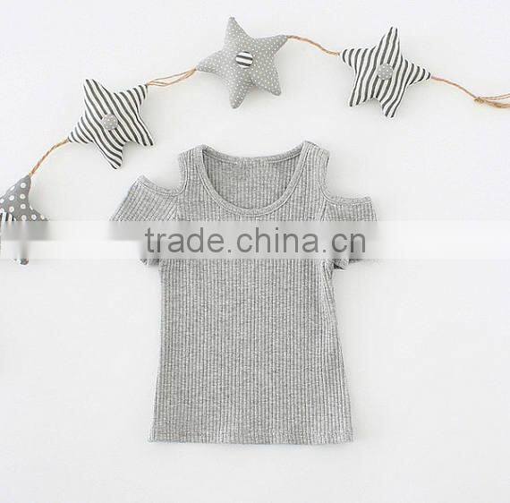 Children clothes solid gray ribbed cotton shirt off shoulder blouses baby girls summer vest pullovers