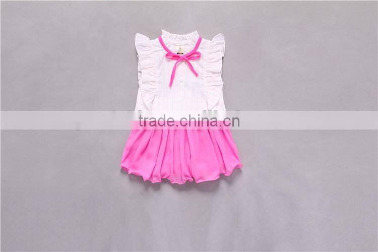 New Design Pink Striped Shirt Black Skirt Little Girl OL Wind Clothing Set 2017 Hot Sale