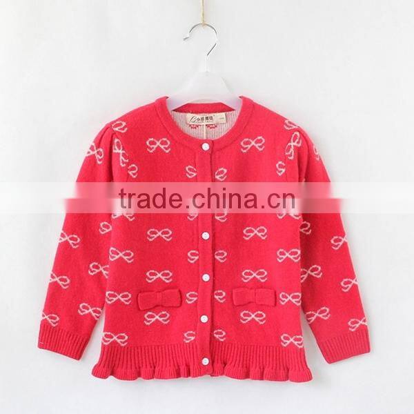 Fashion ruffles hem girls woolen long cardigan sweater
