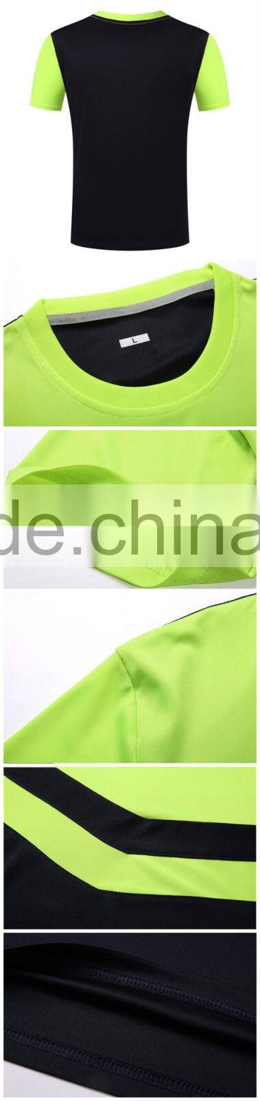 Mens Quick Dry Short Sleeve Stripe Sport Shirt Gym Running Polyester Jersey Tees