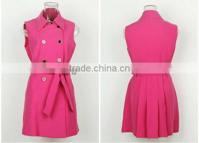 Plain Color Woman Sleeveless Dress with Belt