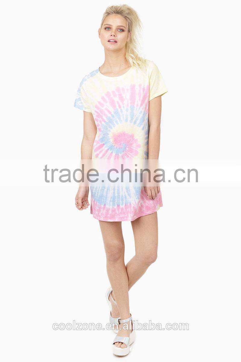 Hot selling tie dye t-shirt dress design beach dress for woman 2015