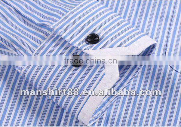 Exclusive style Yarn dyed Blue Stripes 100% Natural Cotton men's dress shirt with Double Collar&Cuff