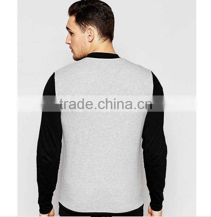 V-neck Men Fitted Back& gray combination zip up sweatshirts without hoods