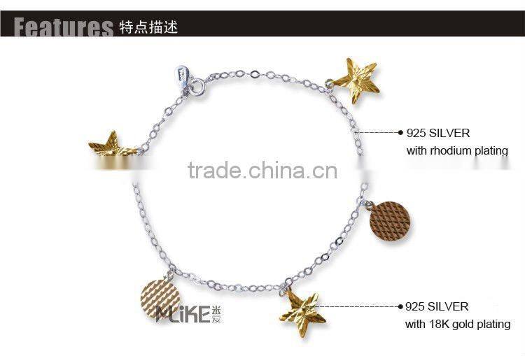 moon and star 925 silver bracelet