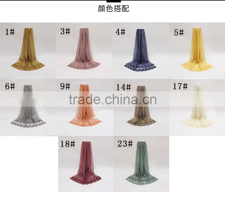 New fashion classic plain dyed TR viscose thin leaf silk lace trim ribbon hijab scarf for custom