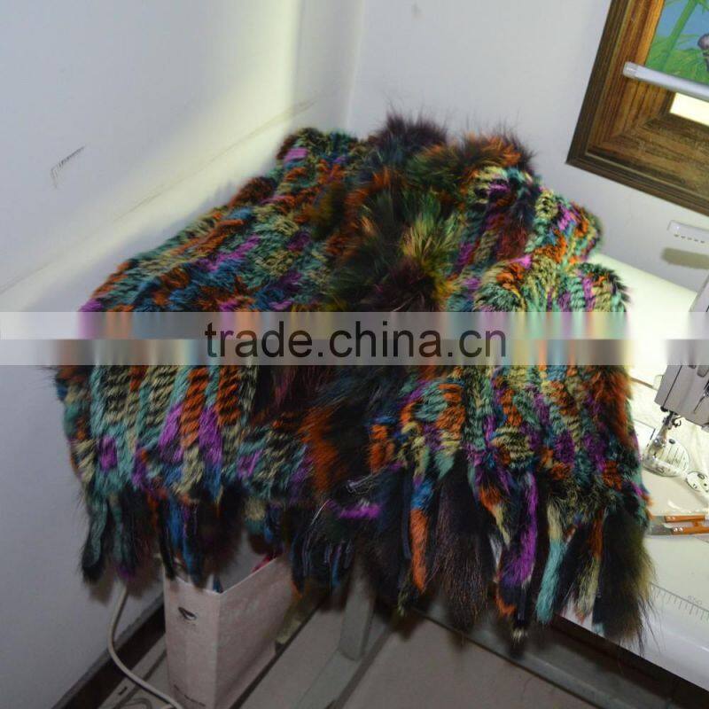 SJ005 Sexy America Tassels Rabbit Knitting Vest with Raccoon Fur