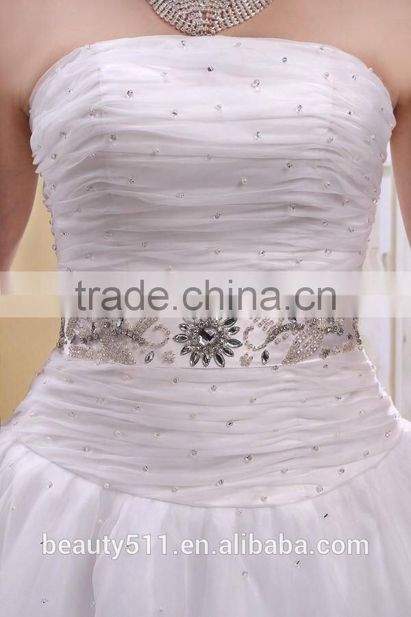 A-Line Strapless Long Trailing With Beaded Sash wedding dress AS01202