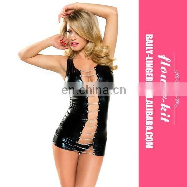 Women Sleeveless Short Sexy Wetlook Chain Club Dress Wholesale