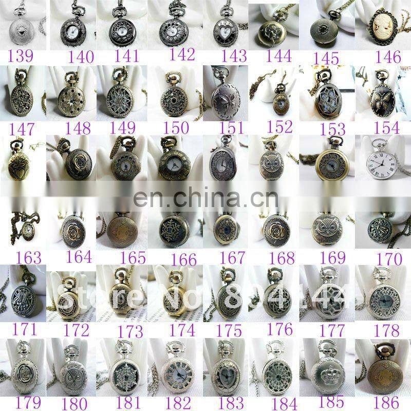 W76 wholesale Antique brass bronze pocket watch chain charm pendant watch necklace nickel free lead free
