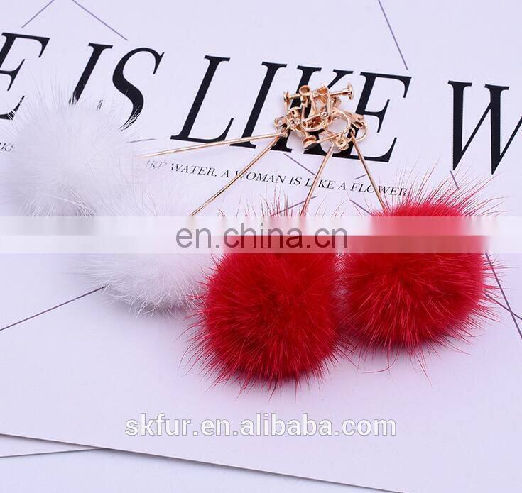 Factory wholesale high quality real mink fur small ball earrings for women