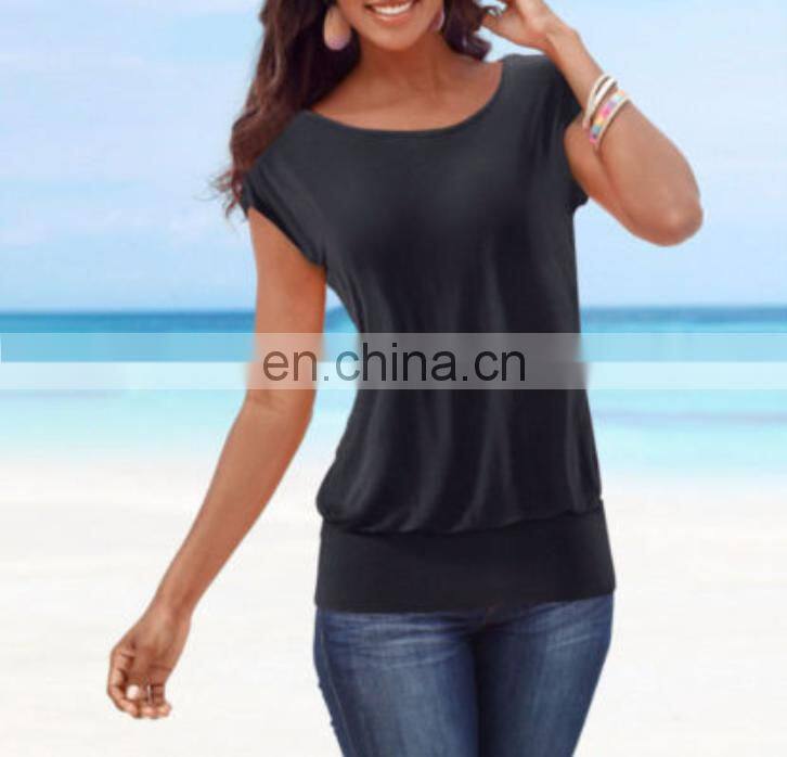 China Supplier Womens Short Sleeve T-Shirt Ladies Casual Loose Plain Tops Blouse