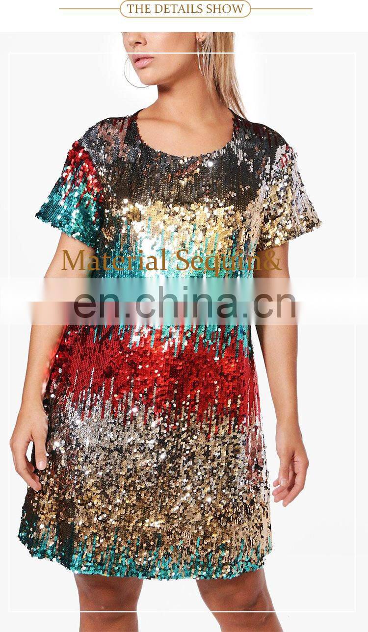 new design summer fashion short sleeve women sequin t shirt dress