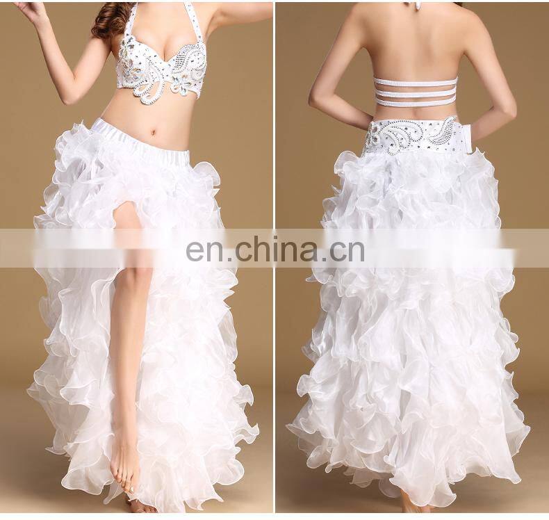 Q-6051 Plus size long organza wave performance belly dance skirt with slit