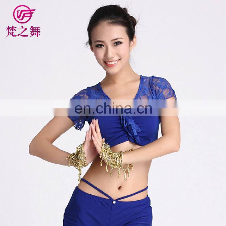 S-3035 Cheap wholesale crystal cotton belly dance lace top for women